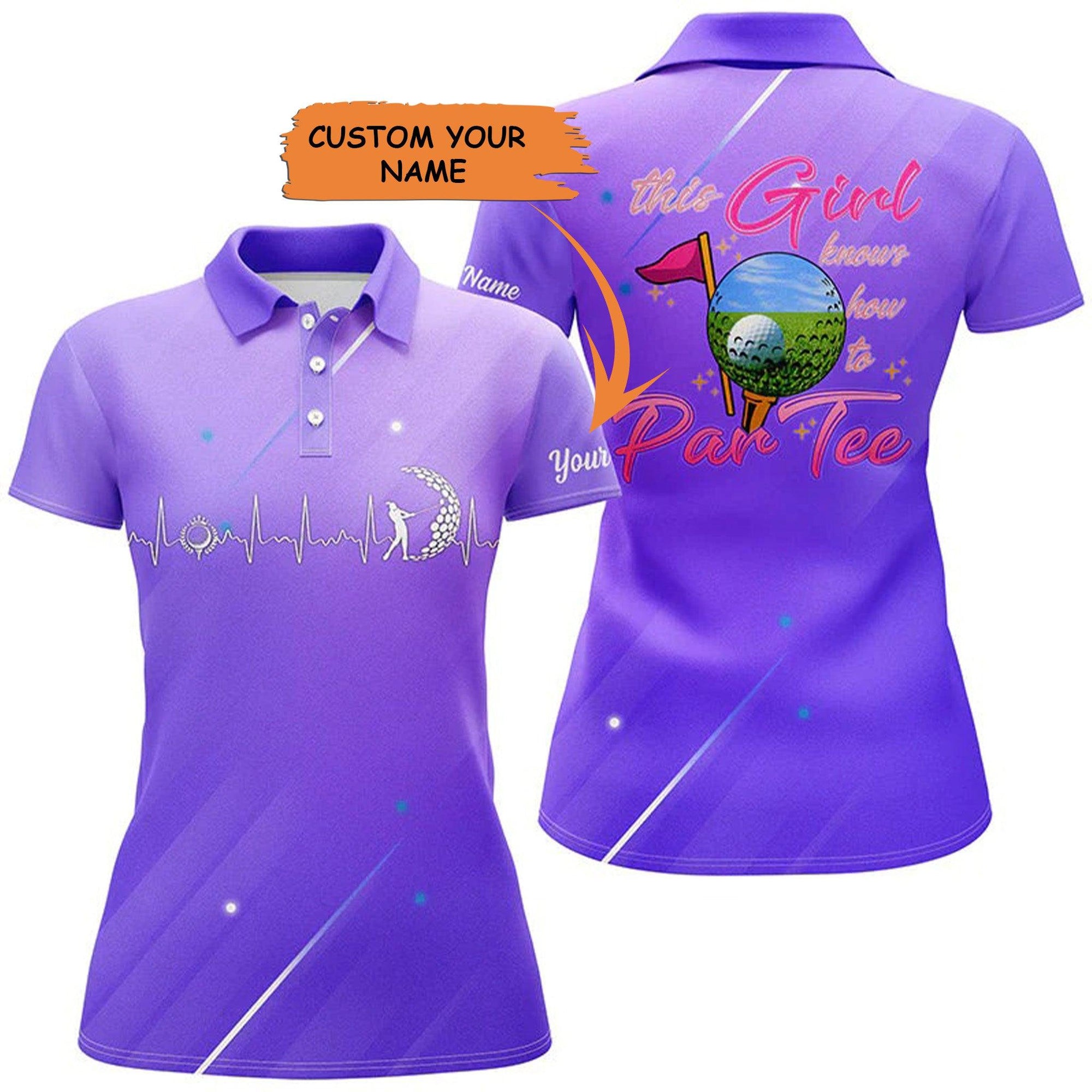 Customized Name Golf Women Polo Shirts, Purple Gradient Personalized This Girl Knows How To Par Tee - Perfect Gift For Ladies, Golfers, Golf Lovers - Amzanimalsgift