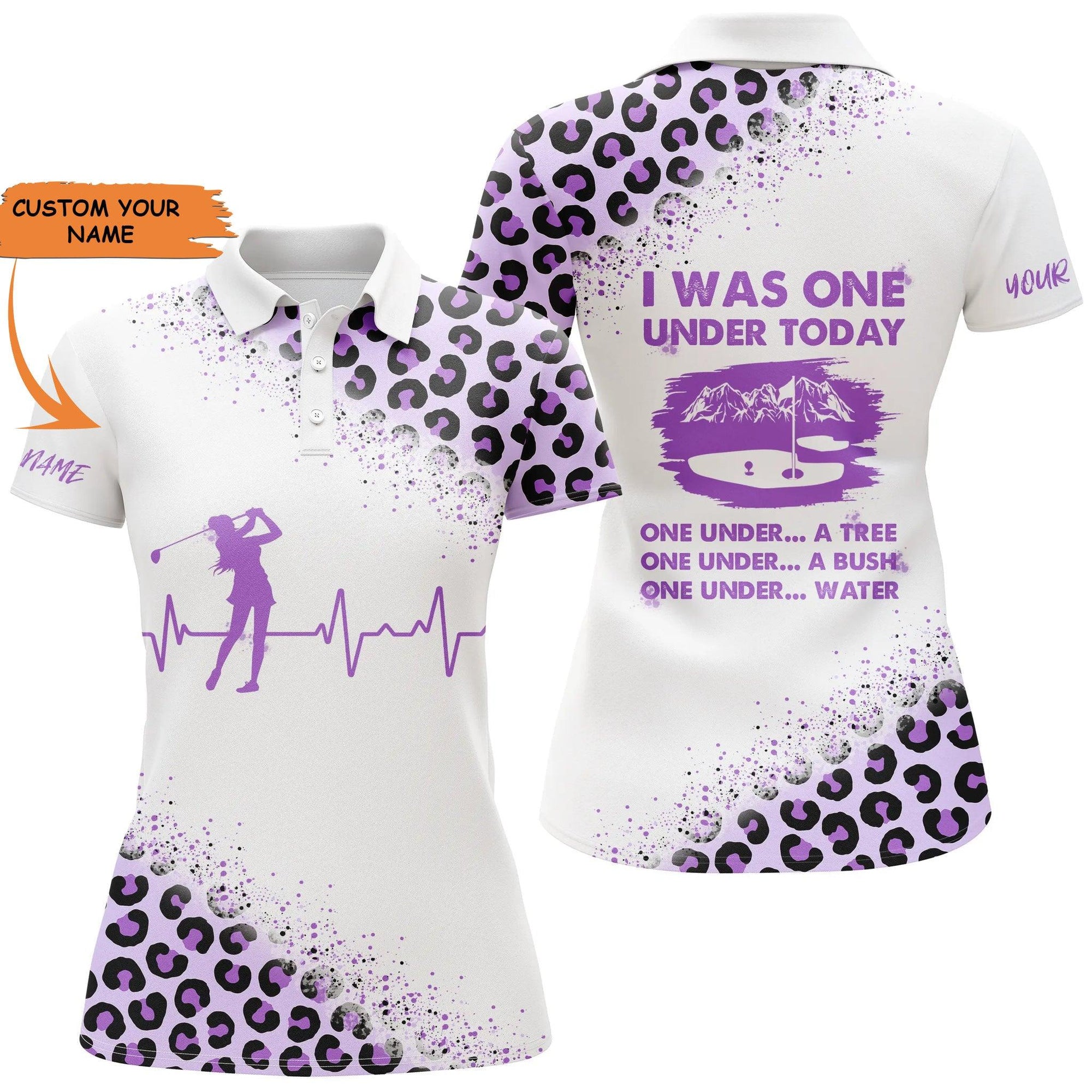 Customized Name Golf Women Polo Shirts, Purple Leopard White Personalized I Was One Under Today Polo Shirts - Perfect Gift For Golf Lovers, Golfers - Amzanimalsgift