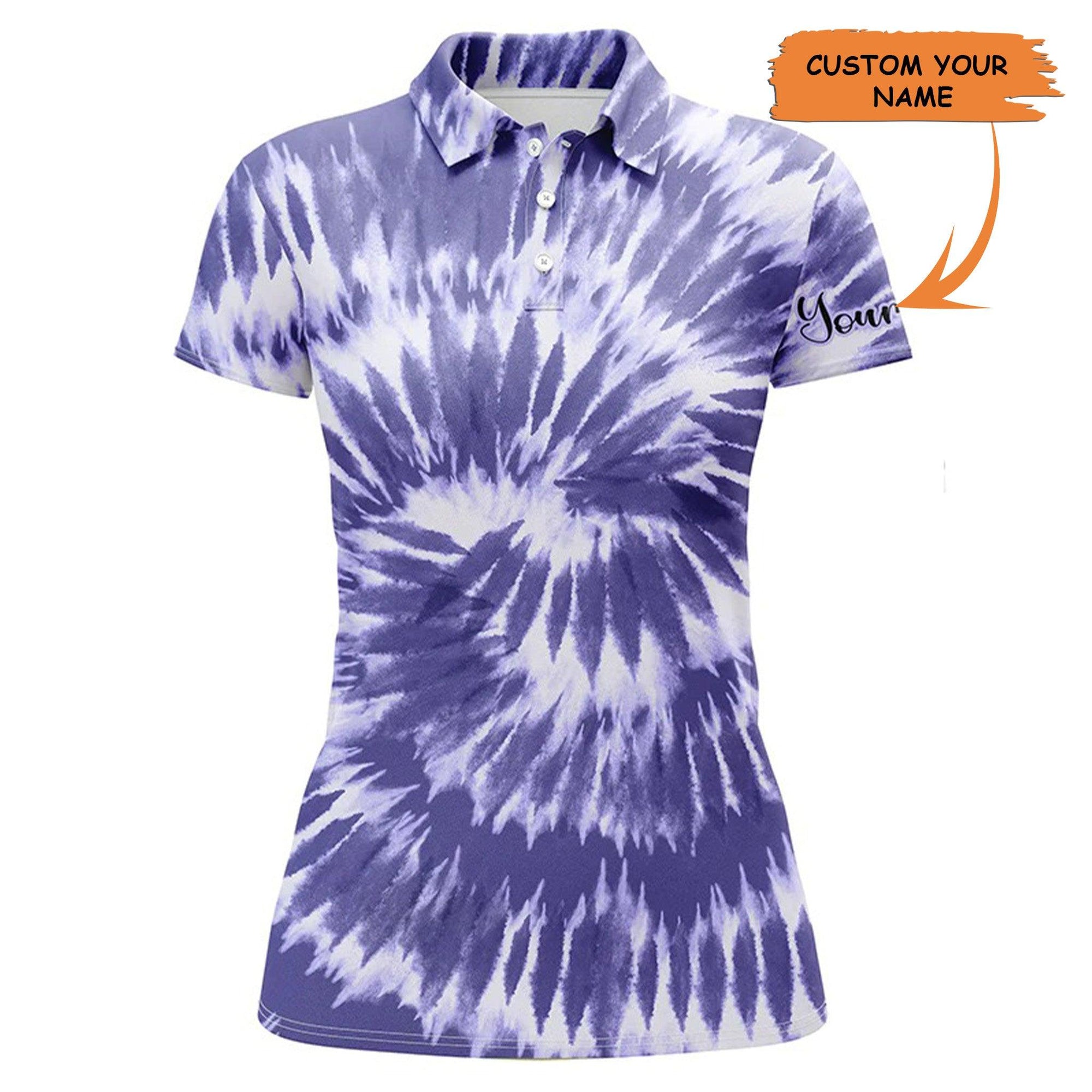 Customized Name Golf Women Polo Shirts, Purple Tie Dye Pattern Personalized Women Polo Shirts - Perfect Gift For Ladies, Golf Lovers, Golfers - Amzanimalsgift