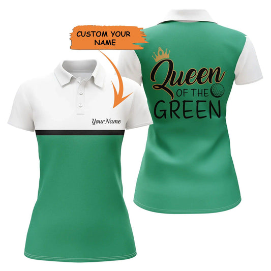 Customized Name Golf Women Polo Shirts, Queen Of The Green Custom Name White And Green Golf Shirts - Perfect Gift For Ladies, Golfers, Golf Lovers - Amzanimalsgift