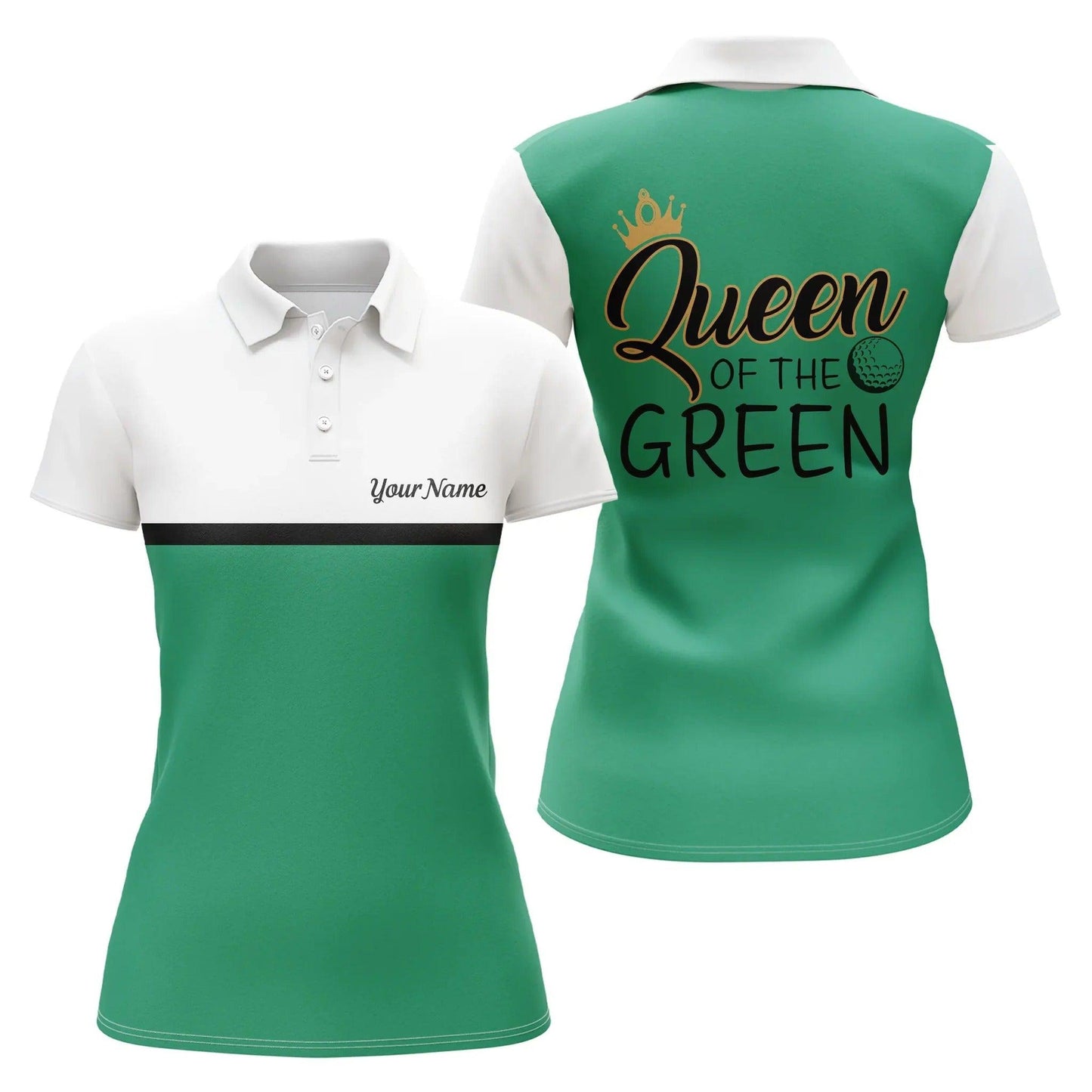 Customized Name Golf Women Polo Shirts, Queen Of The Green Custom Name White And Green Golf Shirts - Perfect Gift For Ladies, Golfers, Golf Lovers - Amzanimalsgift