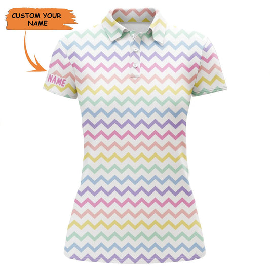 Customized Name Golf Women Polo Shirts, Rainbow Colors Pattern Personalized Unique Golfers Gift - Perfect Gift For Ladies, Golfers, Golf Lovers - Amzanimalsgift