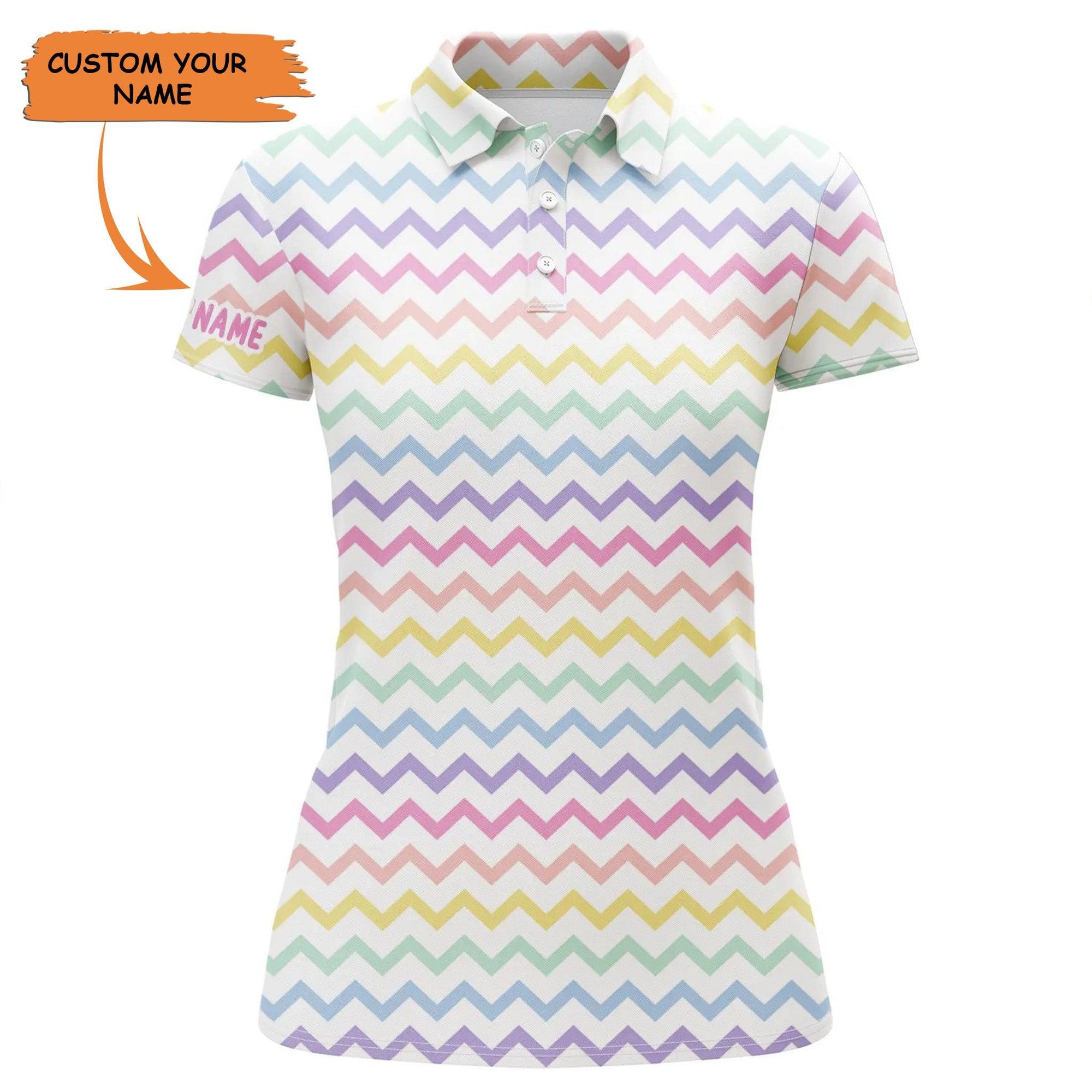 Customized Name Golf Women Polo Shirts, Rainbow Colors Pattern Personalized Unique Golfers Gift - Perfect Gift For Ladies, Golfers, Golf Lovers - Amzanimalsgift