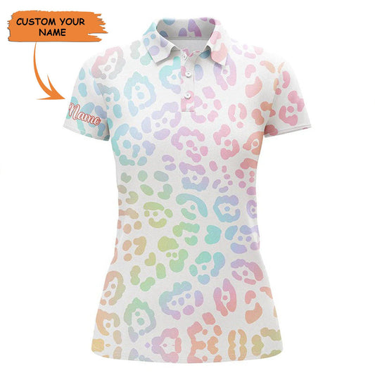 Customized Name Golf Women Polo Shirts, Rainbow Leopard Gradient Personalized Unique Golfers Gift - Perfect Gift For Ladies, Golfers, Golf Lovers - Amzanimalsgift