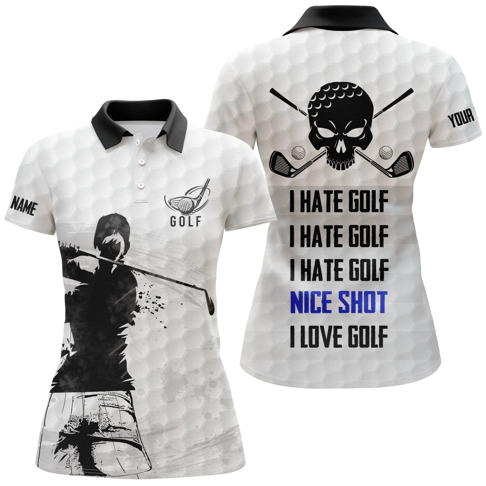 Customized Name Golf Women Polo Shirts, Skull Personalized I Hate Golf Nice Shot I Love Golf Polo Shirts - Perfect Gift For Golfers, Golf Lovers - Amzanimalsgift