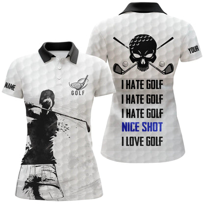 Customized Name Golf Women Polo Shirts, Skull Personalized I Hate Golf Nice Shot I Love Golf Polo Shirts - Perfect Gift For Golfers, Golf Lovers - Amzanimalsgift