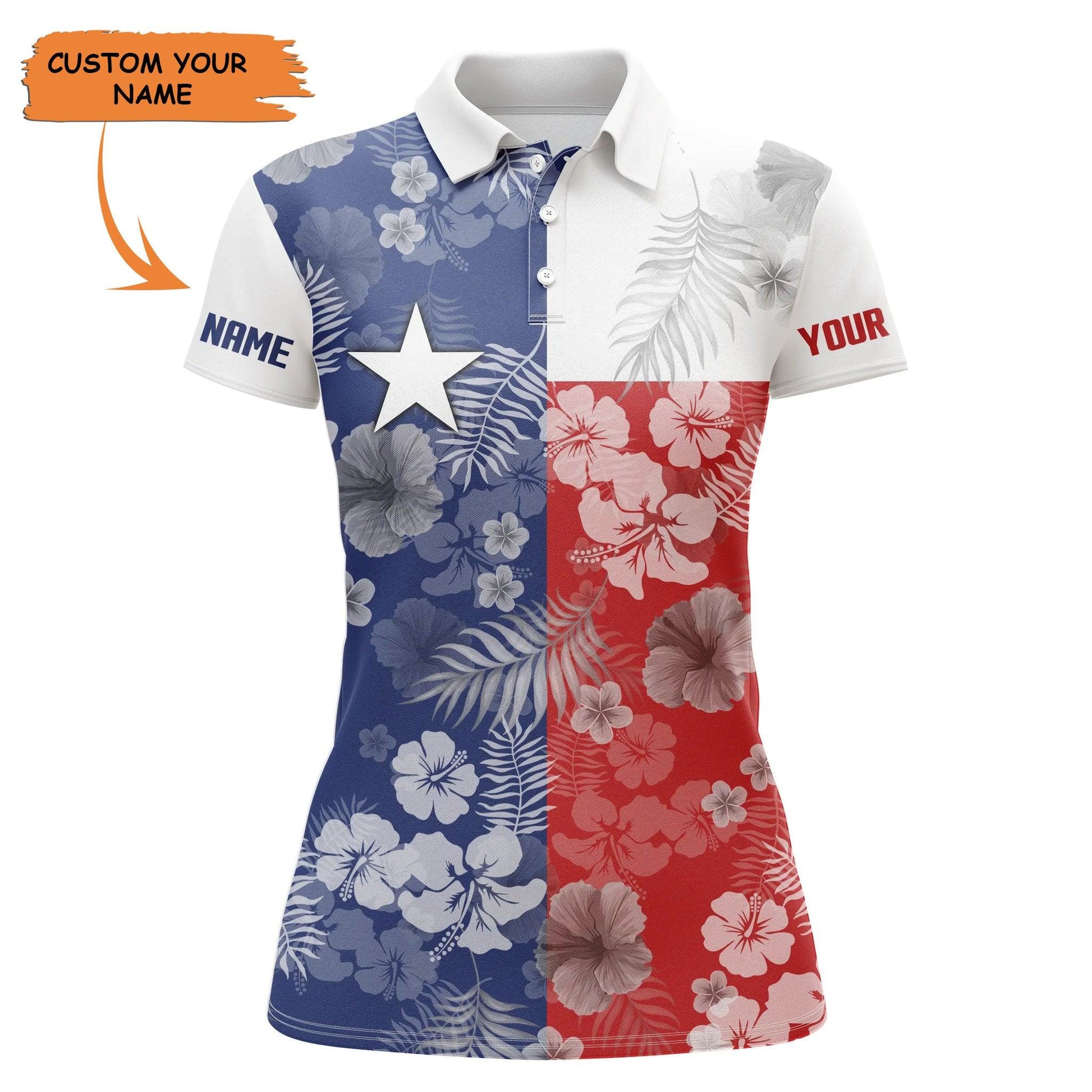 Customized Name Golf Women Polo Shirts, Texas Flag Patriot Personalized Tropical Floral Polo Shirts - Perfect Gift For Ladies, Golf Lovers, Golfers - Amzanimalsgift