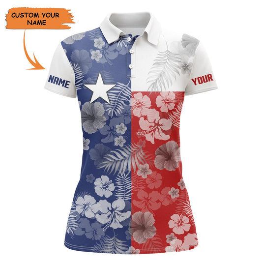 Customized Name Golf Women Polo Shirts, Texas Flag Patriot Personalized Tropical Floral Polo Shirts - Perfect Gift For Ladies, Golf Lovers, Golfers - Amzanimalsgift