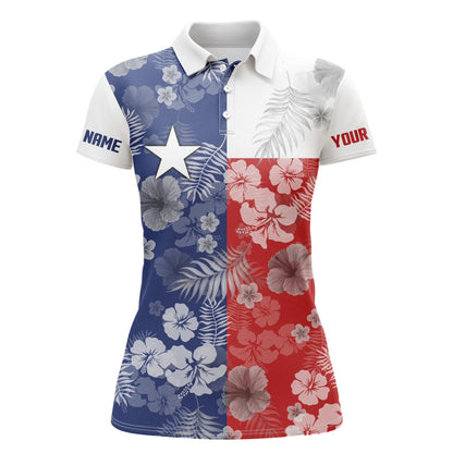 Customized Name Golf Women Polo Shirts, Texas Flag Patriot Personalized Tropical Floral Polo Shirts - Perfect Gift For Ladies, Golf Lovers, Golfers - Amzanimalsgift