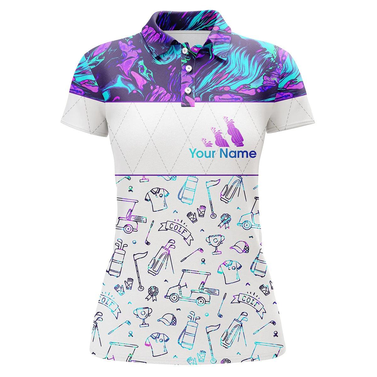 Customized Name Golf Women Polo Shirts, White Golf Shirts Personalized Funny Golf Icons Polo Shirts - Perfect Gift For Ladies, Golfers, Golf Lovers - Amzanimalsgift