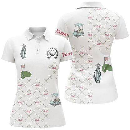 Customized Name Golf Women Polo Shirts, White Polo Shirts Personalized Golf Clubs Pattern Golf Shirts - Perfect Gift For Ladies, Golfers, Golf Lovers - Amzanimalsgift