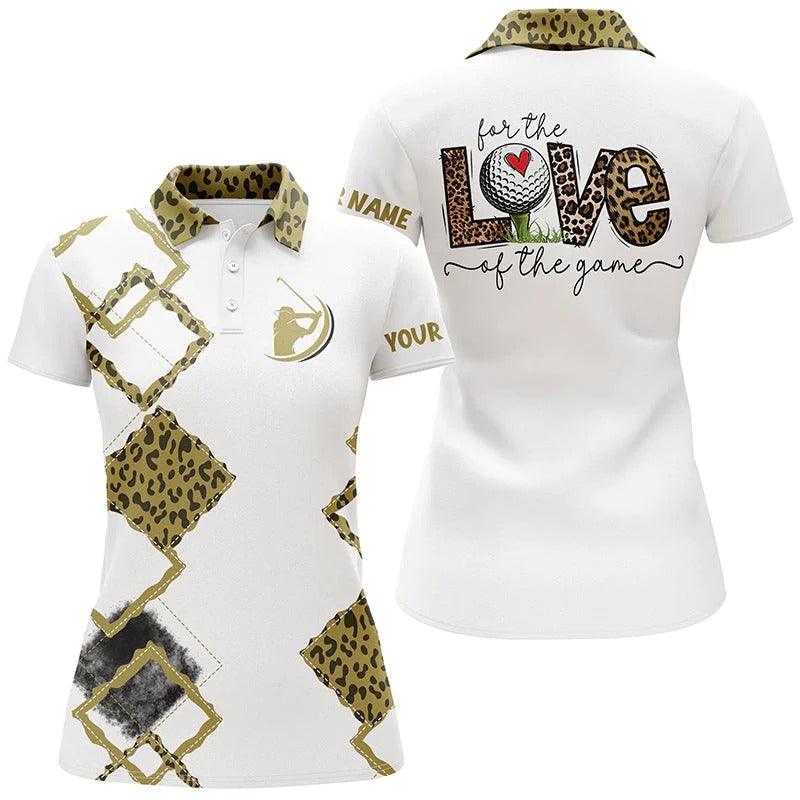 Customized Name Golf Women Polo Shirts, White Shirts Personalized The Love Of The Game Leopard Golf Shirts - Perfect Gift For Golfers, Golf Lovers - Amzanimalsgift