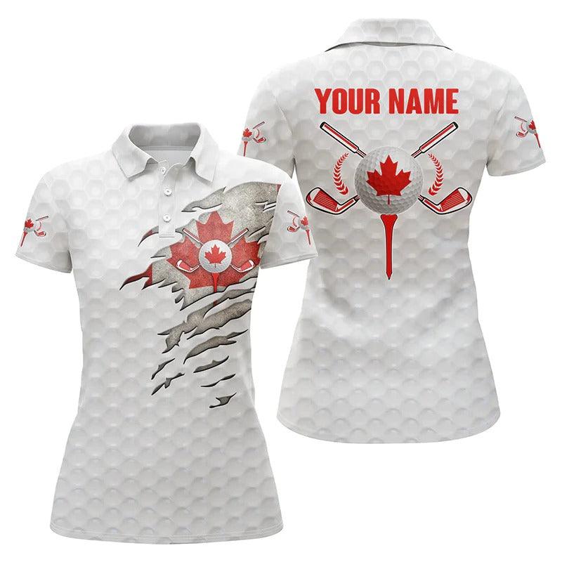 Customized Name Golf Women Polo Shirts,Canadian Flag Patriotic Personalized White Golf Ball Skin Shirt - Perfect Gift For Ladies, Golfers, Golf Lovers - Amzanimalsgift
