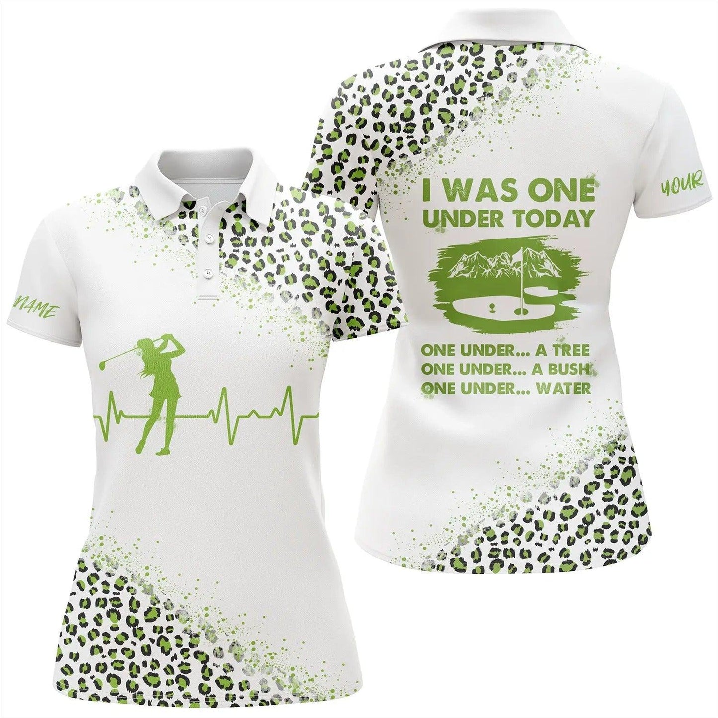 Customized Name Golf Women Polo Shirts,Green Leopard White Shirt Personalized I Was One Under Today Polo Shirt - Perfect Gift For Golfers, Golf Lovers - Amzanimalsgift