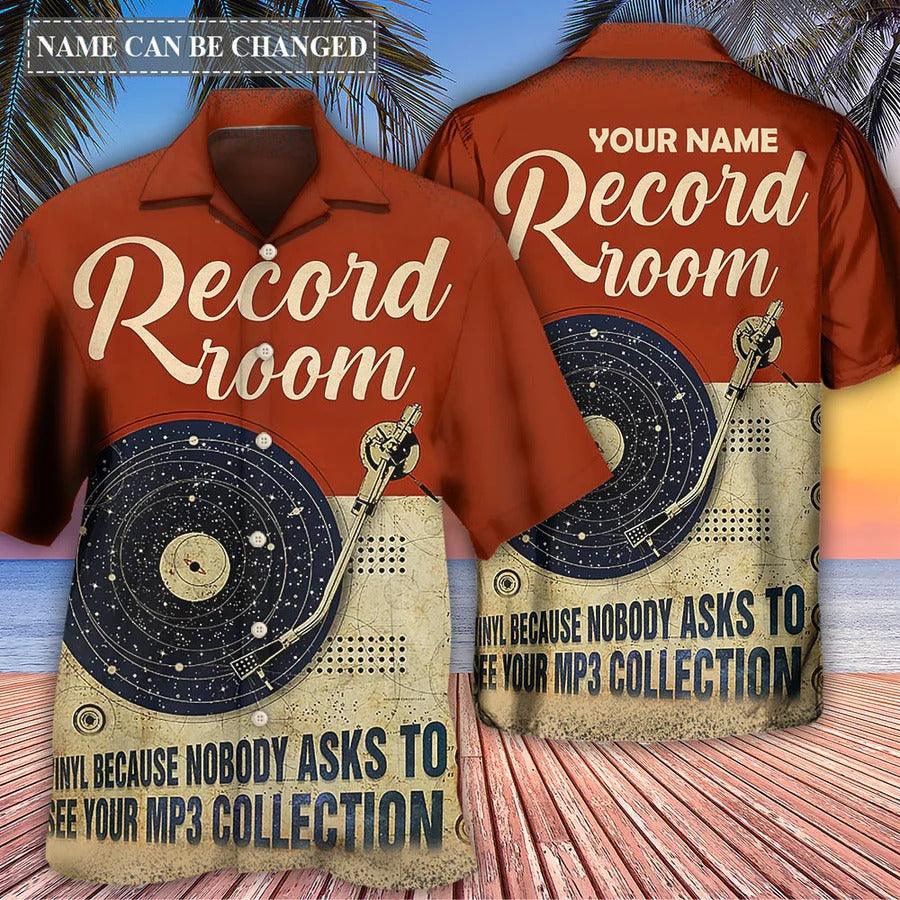 Customized Name Music Hawaiian Shirt, Personalized Music Retro Record Room Aloha Shirt For Men - Perfect Gift For Music Lovers - Amzanimalsgift