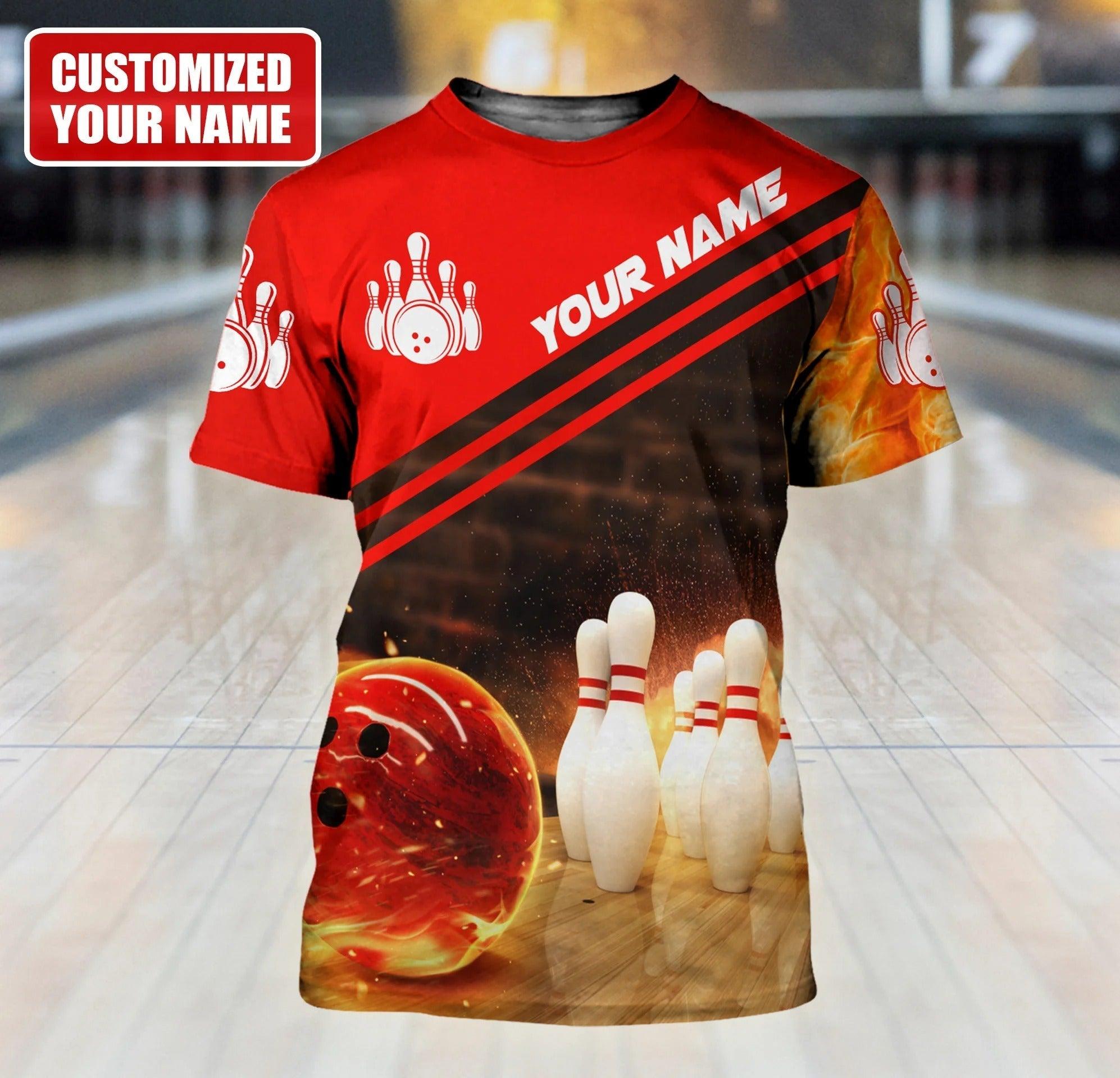 Customized Name Red Bowling T Shirt For Adult, To My Son Bowling Player Gift, Personalized Bowling Shirt For Men - Gift For Bowling Lovers, Bowlers - Amzanimalsgift