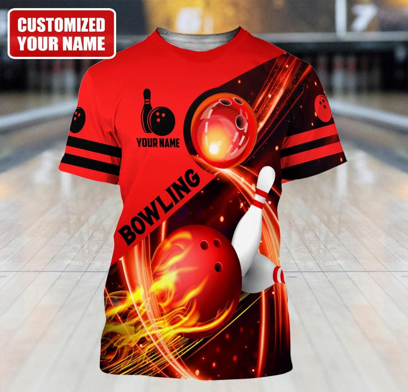 Customized Name Red Bowling T Shirt, Personalized T Shirt For Men And Women - Perfect Gift For Bowling Lovers, Bowling Team - Amzanimalsgift