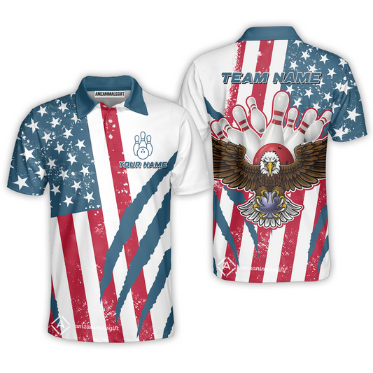Customized Patriotic Bowling Unisex Polo Shirt, American Flag & Eagle Claw-mark Polo Shirt, Perfect For Bowling Team