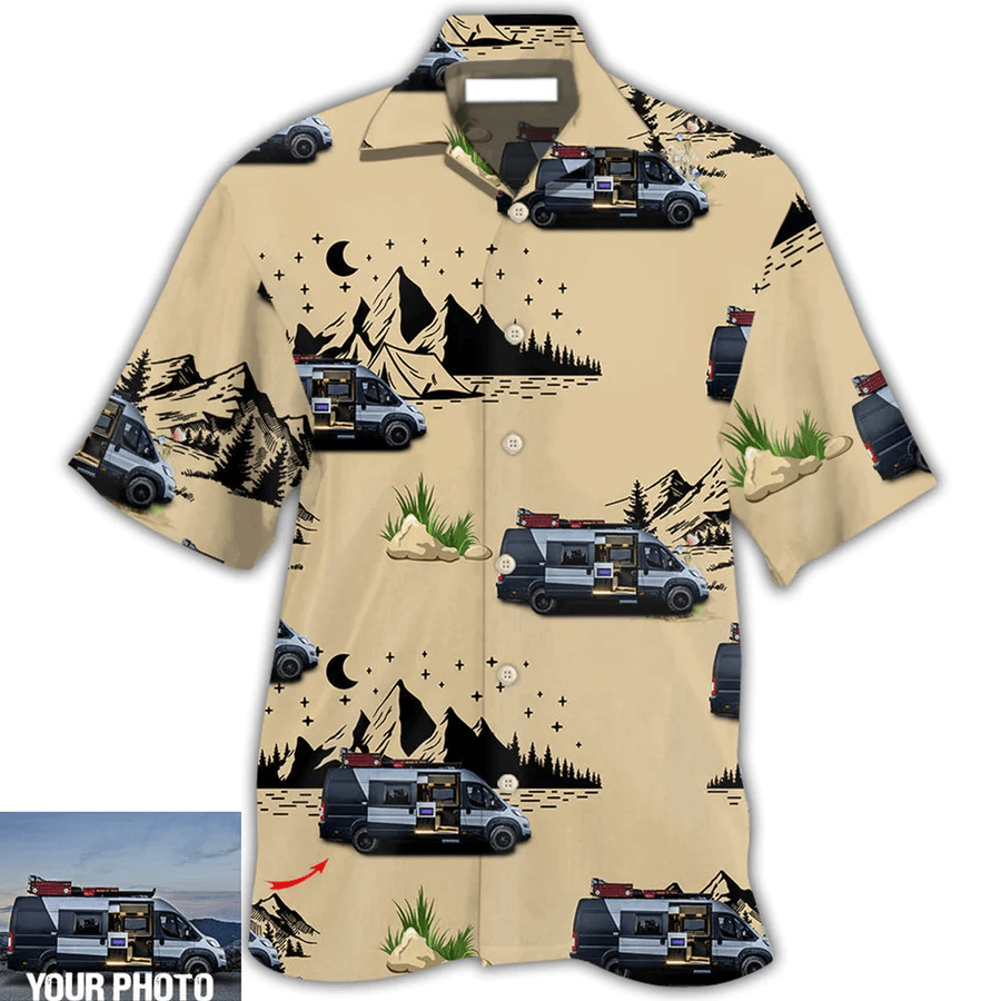 Customized Photo Camping Hawaiian Shirt, Personalized Camping Van Outdoor Life Moon Night Aloha Shirt For Men - Perfect Gift For Camping Lovers - Amzanimalsgift