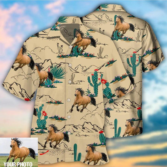 Customized Photo Horse Hawaiian Shirts For Summer - Horse Desert Custom Photo Hawaiian Shirt - Perfect Gift For Men, Horse Lovers - Amzanimalsgift