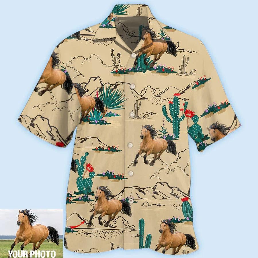 Customized Photo Horse Hawaiian Shirts For Summer - Horse Desert Custom Photo Hawaiian Shirt - Perfect Gift For Men, Horse Lovers - Amzanimalsgift
