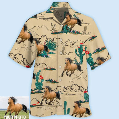Customized Photo Horse Hawaiian Shirts For Summer - Horse Desert Custom Photo Hawaiian Shirt - Perfect Gift For Men, Horse Lovers - Amzanimalsgift