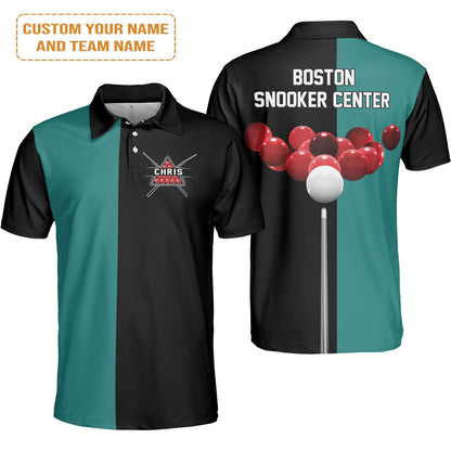 Customized Snooker Polo Shirt, Black Green Shirt With Cue Stick Strike Snooker Ball For Snooker Player, Snooker Team, Cue Sport