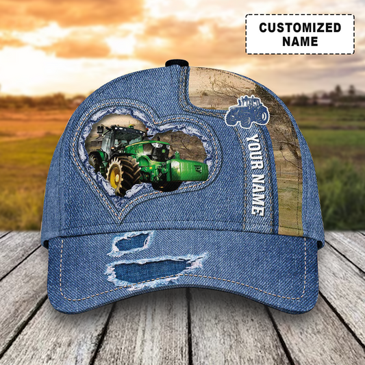 Customized Tractor Caps, Green Tractor And Denim Pattern Hats, Best Farm Hat For Men Women Farmer