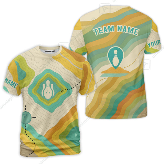 Customized Vintage Bowling T-Shirt, Topographic Map Trail Style T-Shirt For Bowling Team, Bowlers