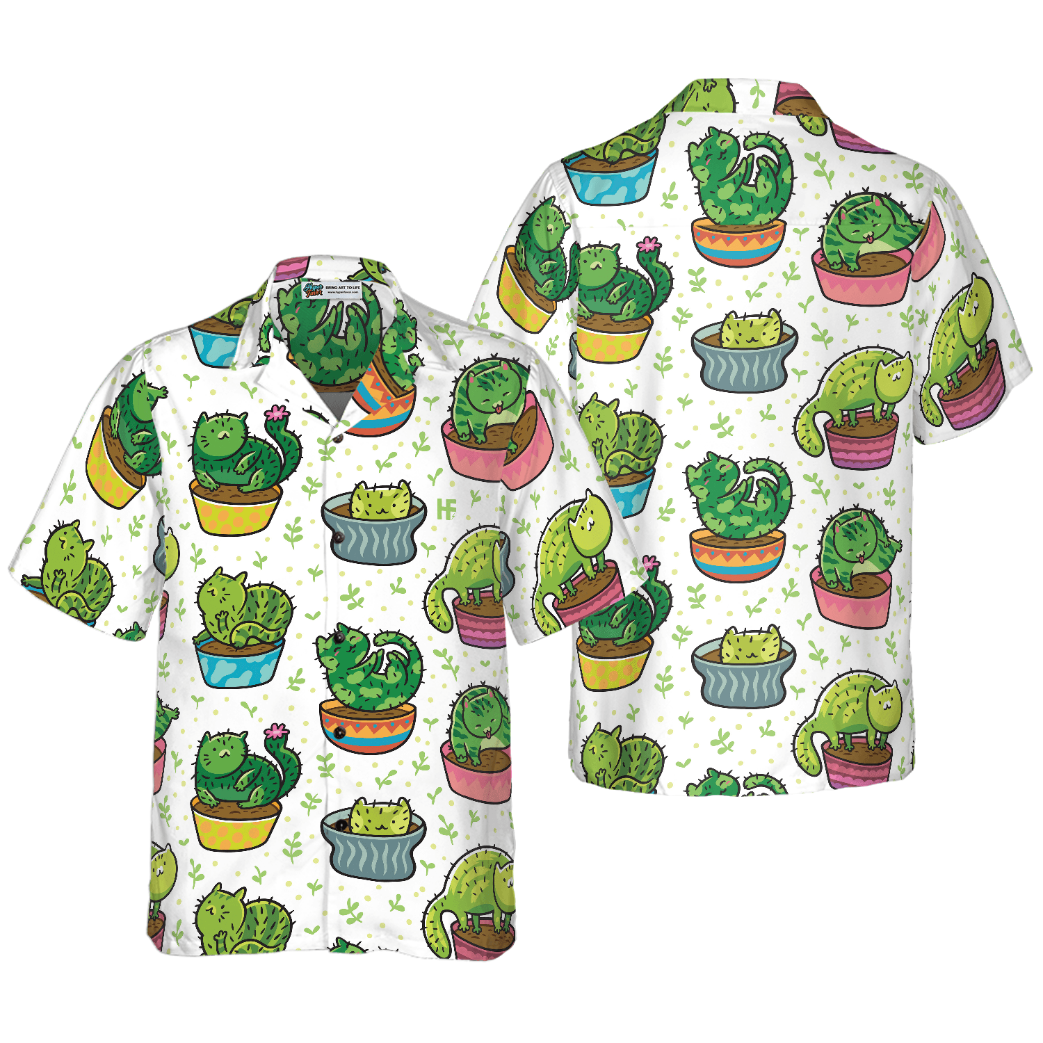 Cute Cactus Cats Pattern Aloha Hawaiian Shirt For Summer, Colorful Shirt For Men Women, Perfect Gift For Friend, Team, Family, Cat Lovers - Amzanimalsgift