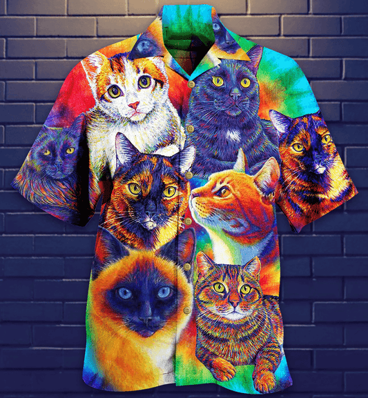 Cute Cat Aloha Hawaiian Shirt For Summer, Best Cat Colorful All My Soul Hawaiian Shirts Outfit For Men Women, Friend, Team, Cat Lovers - Amzanimalsgift