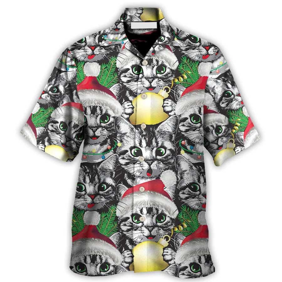 Cute Cat Christmas Meowy Xmas Aloha Hawaiian Shirt For Summer, Best Colorful Cool Cat Hawaiian Shirts Outfit For Men Women, Friend, Cat Lover - Amzanimalsgift