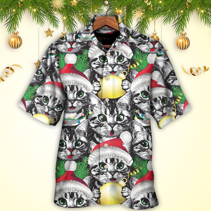 Cute Cat Christmas Meowy Xmas Aloha Hawaiian Shirt For Summer, Best Colorful Cool Cat Hawaiian Shirts Outfit For Men Women, Friend, Cat Lover - Amzanimalsgift