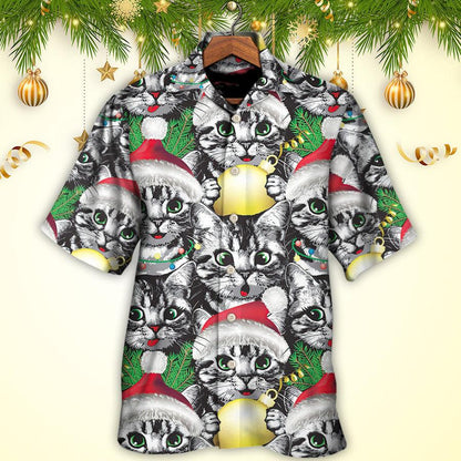 Cute Cat Christmas Meowy Xmas Aloha Hawaiian Shirt For Summer, Best Colorful Cool Cat Hawaiian Shirts Outfit For Men Women, Friend, Cat Lover - Amzanimalsgift