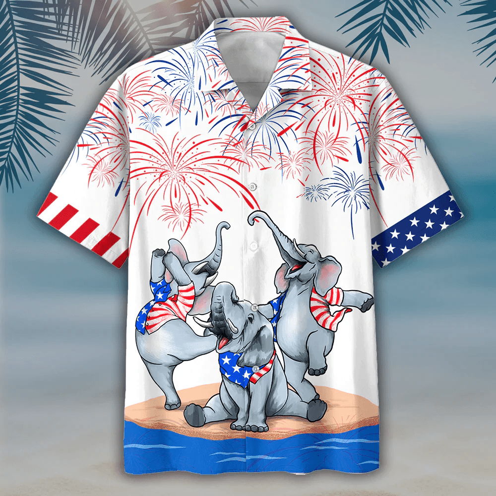 Cute Elephant American Aloha Hawaiian Shirts For Summer, Happy Independence Day Is Coming Aloha Hawaiian Shirt For Men Women, Elephant Lover, 4th July - Amzanimalsgift