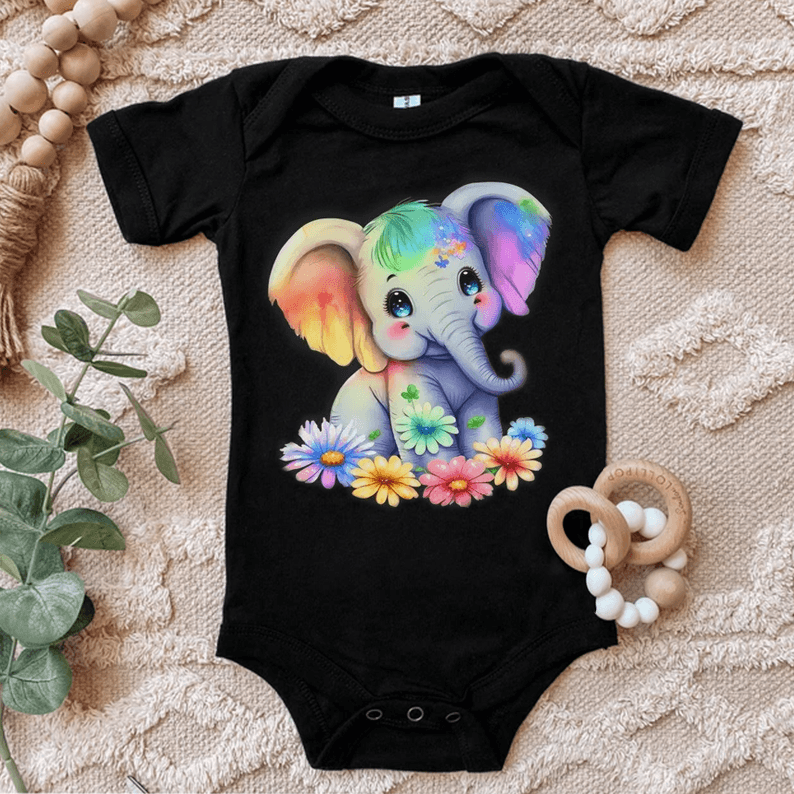 Cute Elephant Baby Onesies, Cute Baby Elephant, Watercolour Newborn Onesies - Perfect Gift For Baby, Baby Gift Onesie - Amzanimalsgift