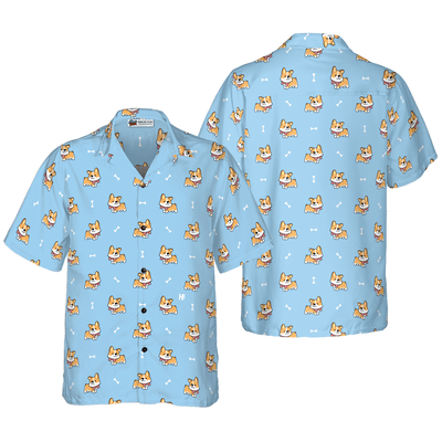 Cute Puppy Corgi Hawaiian Shirt, Corgi Aloha Shirt For Men - Perfect Gift For Corgi Lovers, Husband, Boyfriend, Friend, Family - Amzanimalsgift