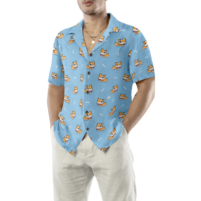 Cute Puppy Corgi Hawaiian Shirt, Corgi Aloha Shirt For Men - Perfect Gift For Corgi Lovers, Husband, Boyfriend, Friend, Family - Amzanimalsgift