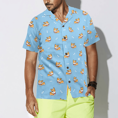 Cute Puppy Corgi Hawaiian Shirt, Corgi Aloha Shirt For Men - Perfect Gift For Corgi Lovers, Husband, Boyfriend, Friend, Family - Amzanimalsgift