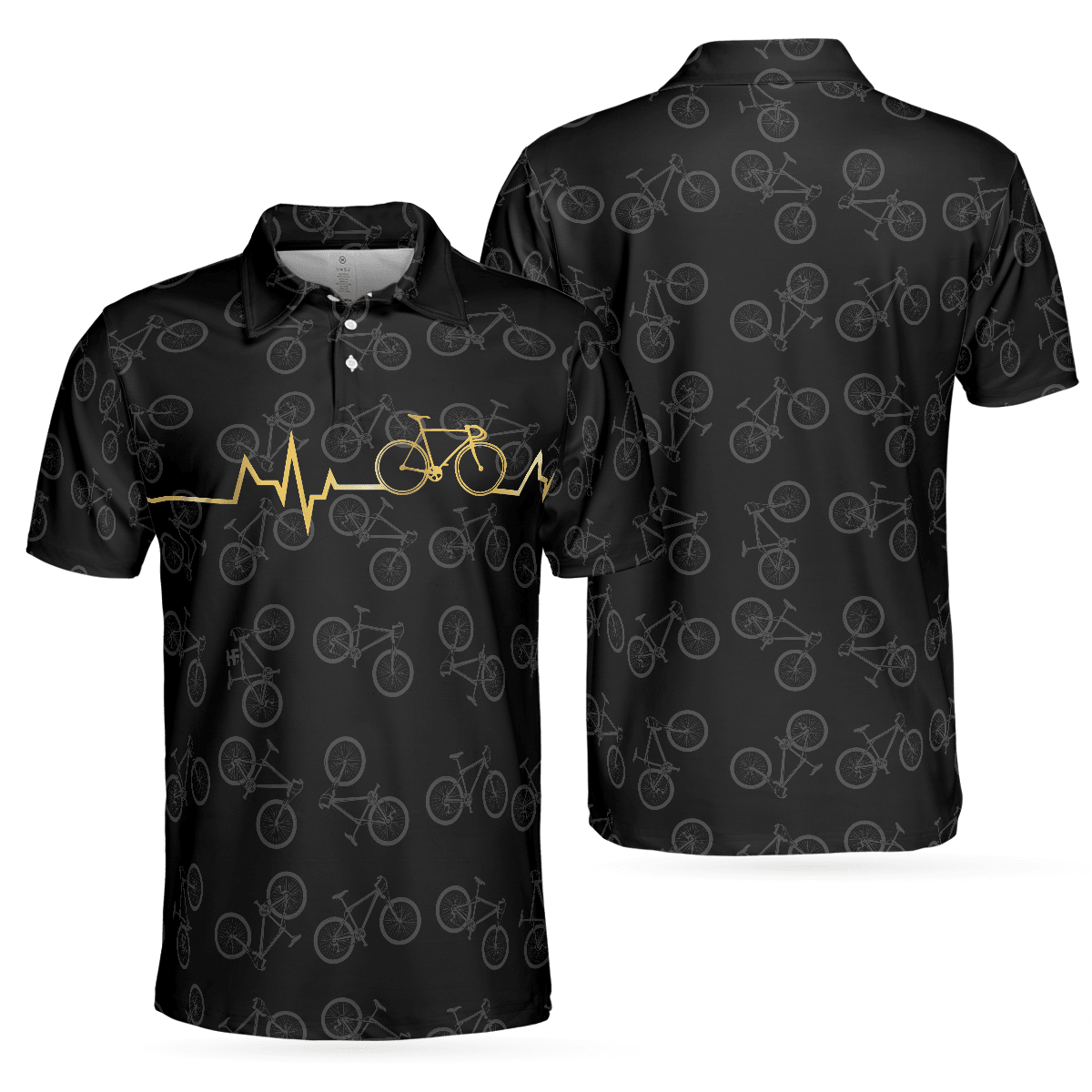 Cycling Golden Heartbeat Polo Shirt, Black Cycling Shirt For Cyclists, Thoughtful Gift Idea For Sport Lovers - Amzanimalsgift