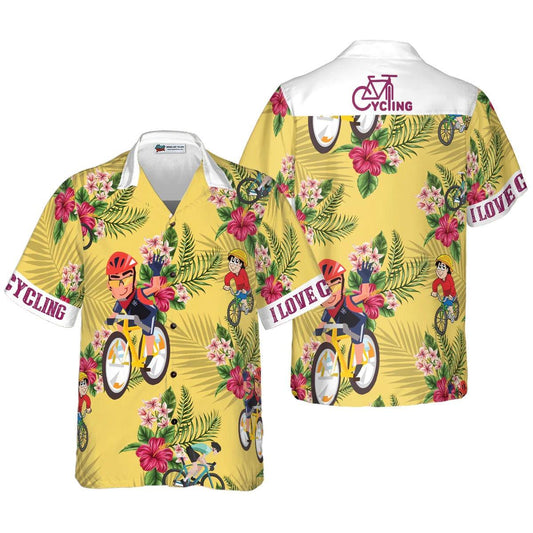 Cycling Hawaiian Shirt, Cycling Aloha Shirt, Tropical Pattern Hawaiian Shirt - Perfect Gift For Men Women, Friends, Family, Beach Lover - Amzanimalsgift