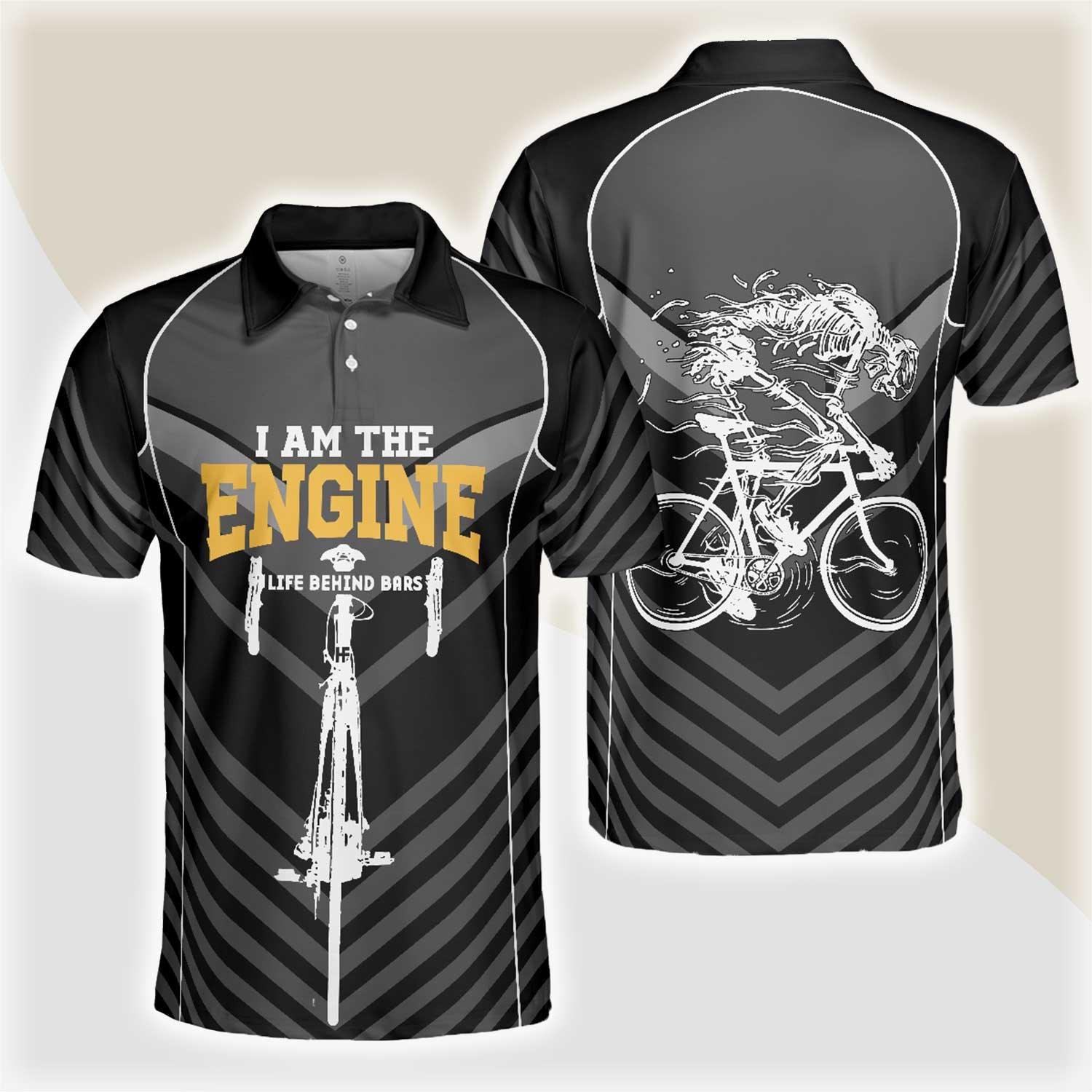 Cycling Men Polo Shirt - I Am The Engine Cycling Polo Shirt, Skeleton Cyclist Polo Shirt, Best Cycling Shirt For Men - Amzanimalsgift