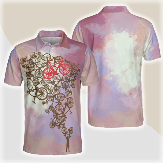 Cycling Polo Shirt, Tie Dye Pink Cycling Shirt For Bikers, Best Cycling Themed Polo Shirt For Adults - Amzanimalsgift