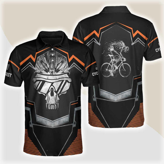 Cycling Skeleton Short Sleeve Polo Shirt, Black Skull Cyclist Shirt For Men, Polo Shirt Gift For Men - Amzanimalsgift