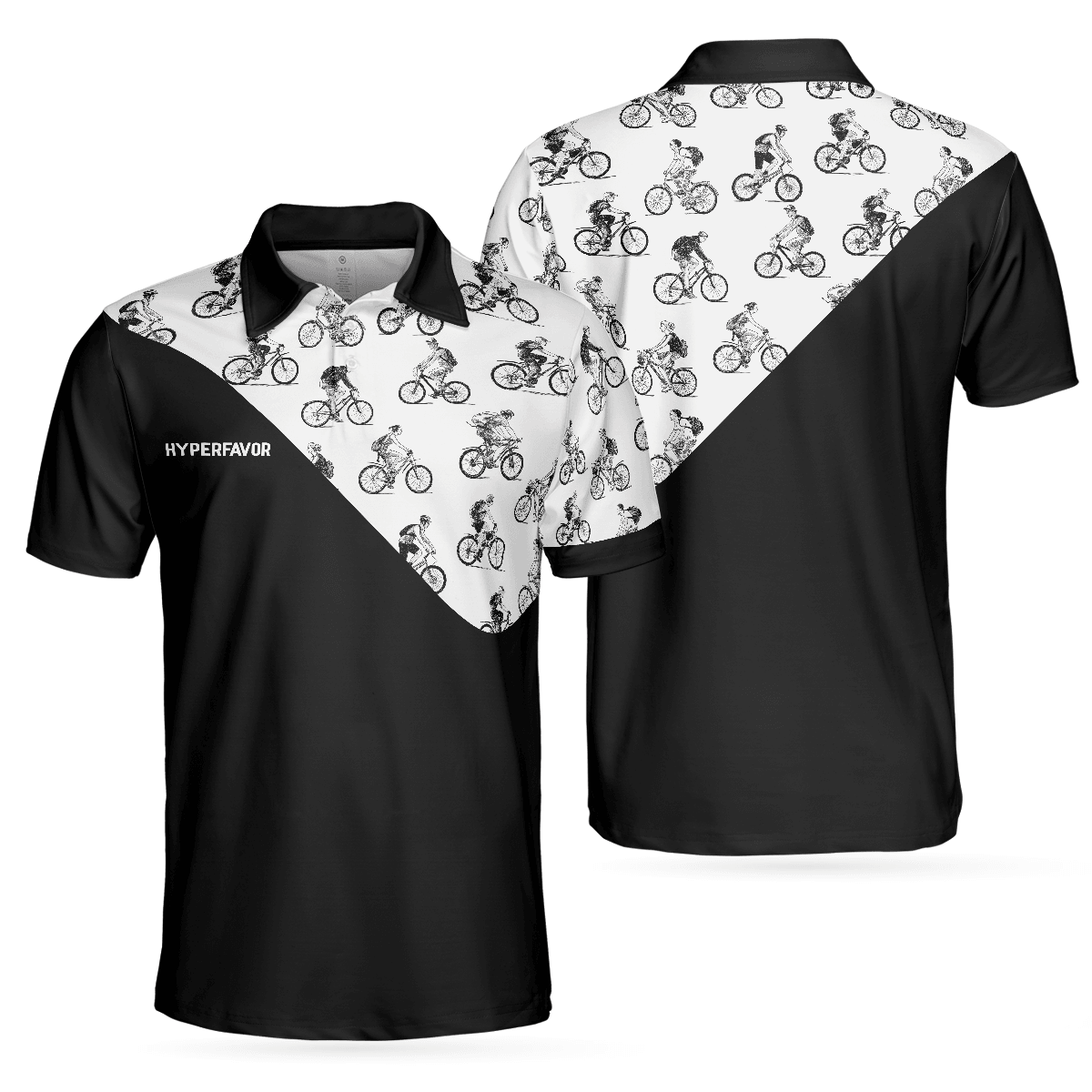 Cyclists Sketch Pattern Polo Shirt, Black And White Cycling Pattern Polo Shirt, Sporty Shirt For Cyclists - Amzanimalsgift