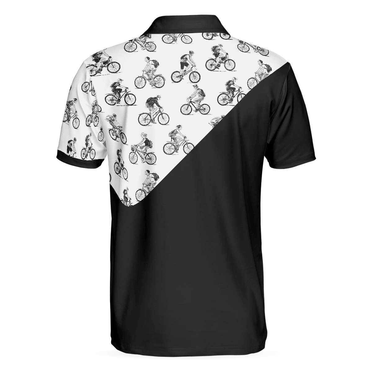 Cyclists Sketch Pattern Polo Shirt, Black And White Cycling Pattern Polo Shirt, Sporty Shirt For Cyclists - Amzanimalsgift