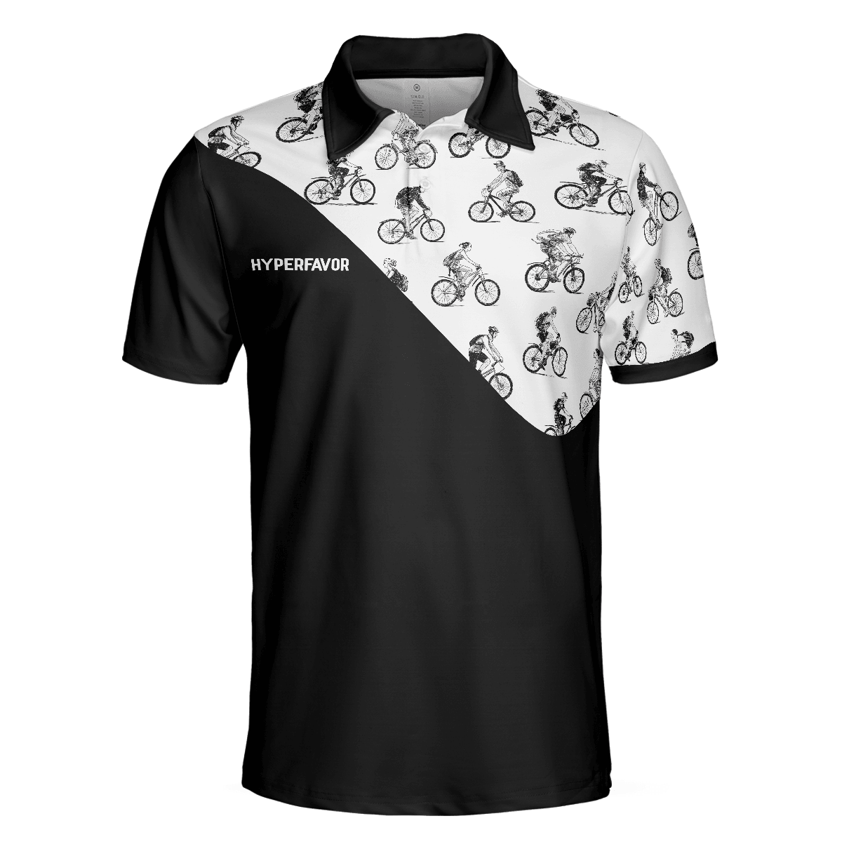 Cyclists Sketch Pattern Polo Shirt, Black And White Cycling Pattern Polo Shirt, Sporty Shirt For Cyclists - Amzanimalsgift