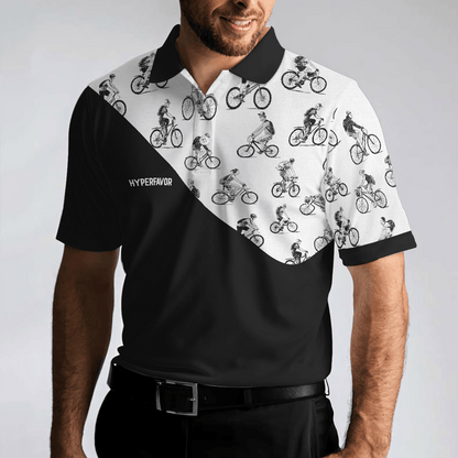 Cyclists Sketch Pattern Polo Shirt, Black And White Cycling Pattern Polo Shirt, Sporty Shirt For Cyclists - Amzanimalsgift