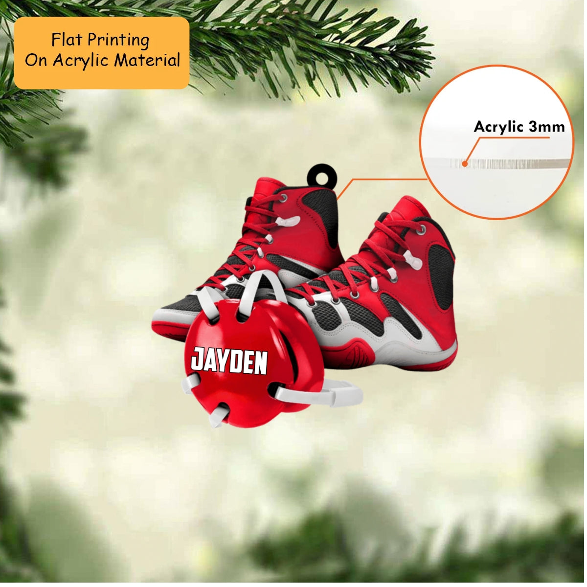 Personalized Wrestling Christmas Ornament, Wrestling Shoes And Headgear Gear, Custom Ornament Christmas Gift, Keychain Wrestling, Car Ornament Wrestling