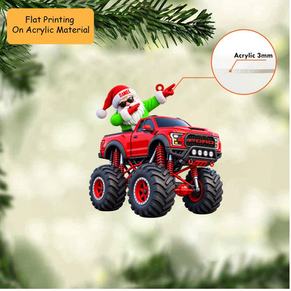 Personalized Monster Truck Christmas Ornament, Dabbing Santa In Lifted Pickup, Custom Ornament Christmas Gift, Keychain Monster Truck, Car Ornament Monster Truck